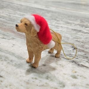 Golden Retriever Dog Figurine with Santa Hat Ornament